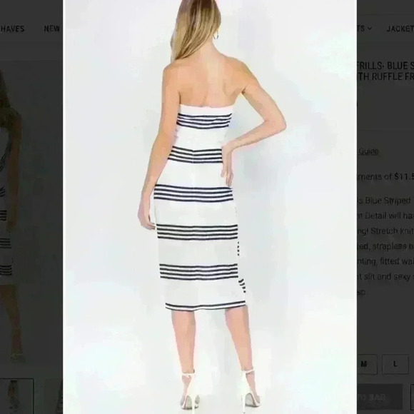 NWT Striped Tube Midi Dress with Ruffle Front - Picture 3 of 6